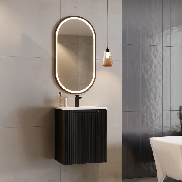 Mobile bagno sospeso 50cm cannettato con lavabo 2 ante nero Cleany
