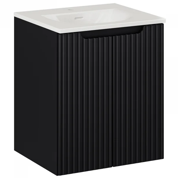 Mobile bagno sospeso 50cm cannettato con lavabo 2 ante nero Cleany