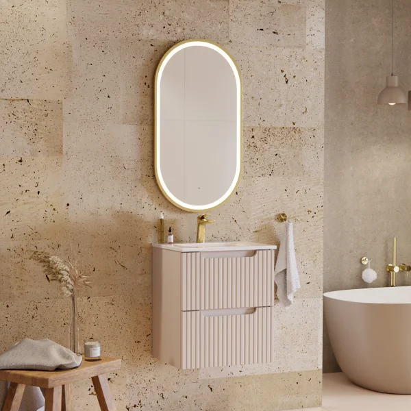 Mobile bagno sospeso 50cm cannettato con lavabo 2 cassetti beige Cleany