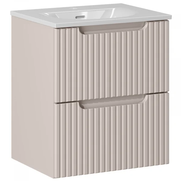 Mobile bagno sospeso 50cm cannettato con lavabo 2 cassetti beige Cleany