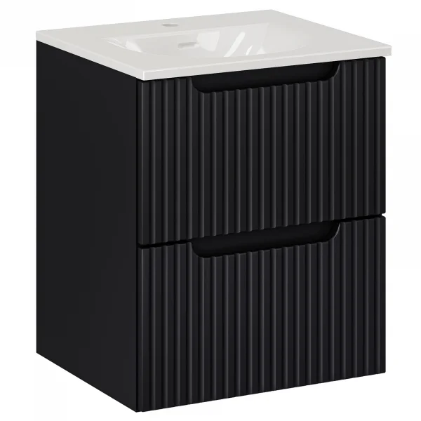 Mobile bagno sospeso 50cm cannettato con lavabo 2 cassetti nero Cleany