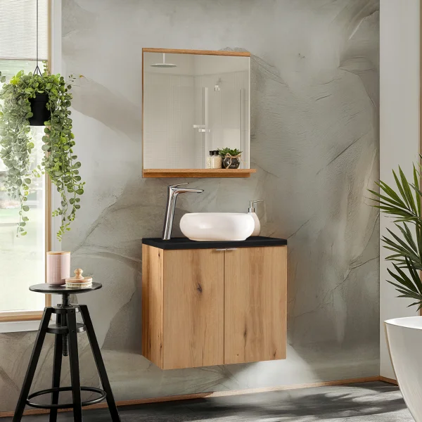Mobile bagno sospeso 60cm 2 ante rovere nero Rovery
