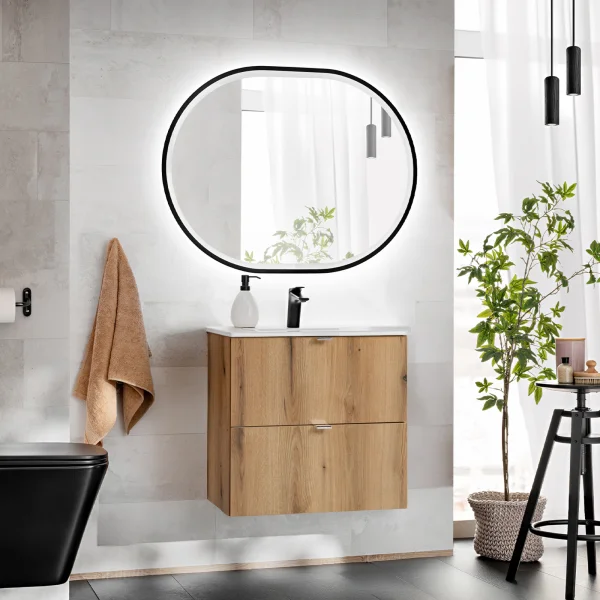 Mobile bagno sospeso 60cm 2 cassetti con lavabo rovere Rovery