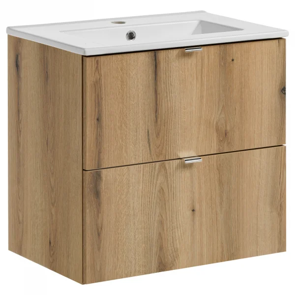 Mobile bagno sospeso 60cm 2 cassetti con lavabo rovere Rovery