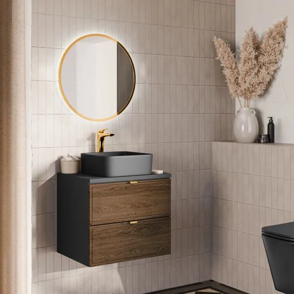 Mobile bagno sospeso 60cm 2 cassetti noce Walnuts