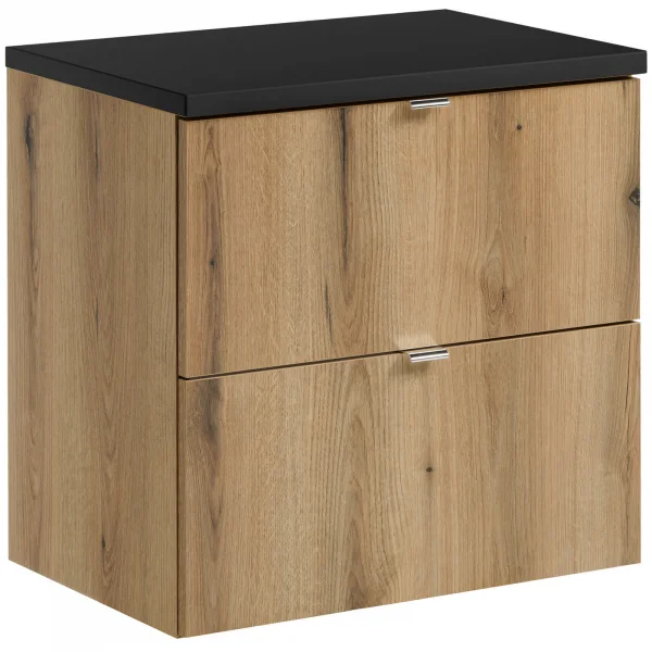 Mobile bagno sospeso 60cm 2 cassetti rovere nero Rovery