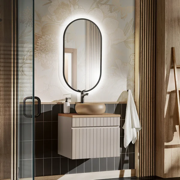 Mobile bagno sospeso 60cm cannettato 1 cassettone beige Autentic