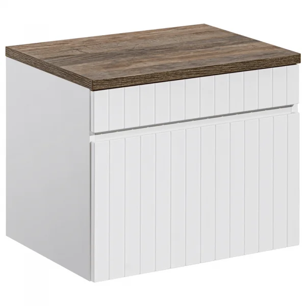 Mobile bagno sospeso 60cm cannettato 1 cassettone bianco quercia Autentic