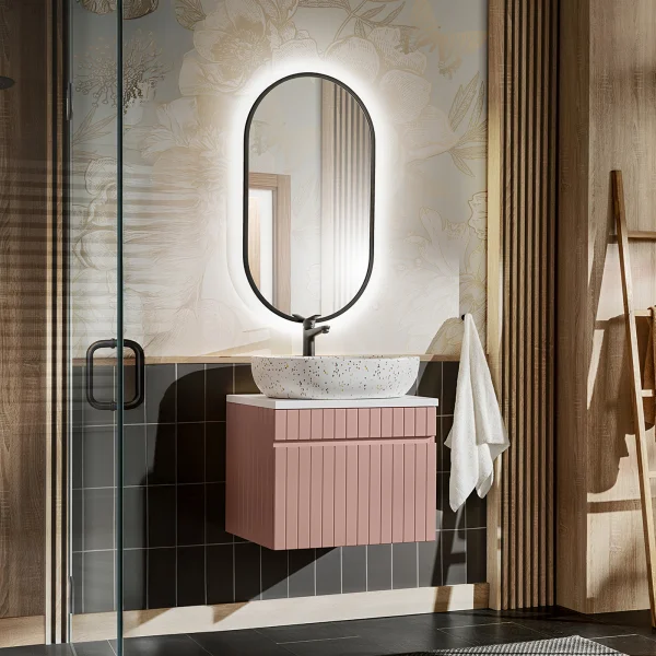 Mobile bagno sospeso 60cm cannettato 1 cassettone rosa Autentic