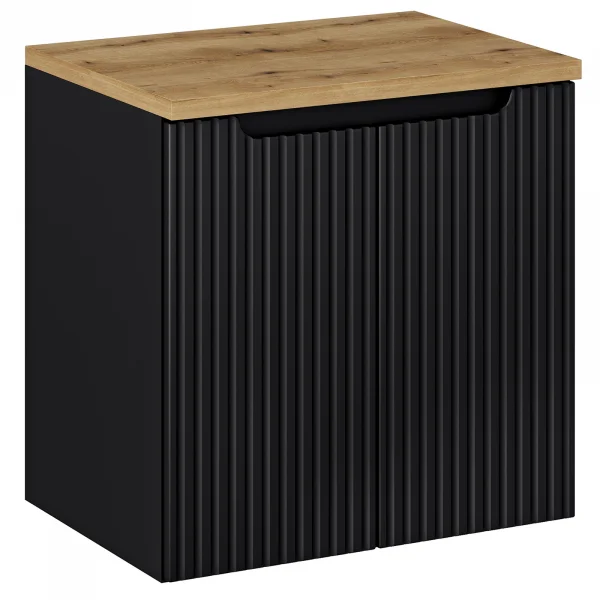 Mobile bagno sospeso 60cm cannettato 2 ante nero rovere Cleany