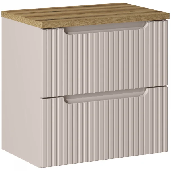 Mobile bagno sospeso 60cm cannettato 2 cassetti beige rovere Cleany