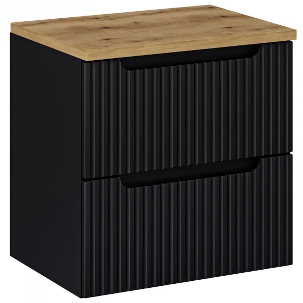 Mobile bagno sospeso 60cm cannettato 2 cassetti nero rovere Cleany