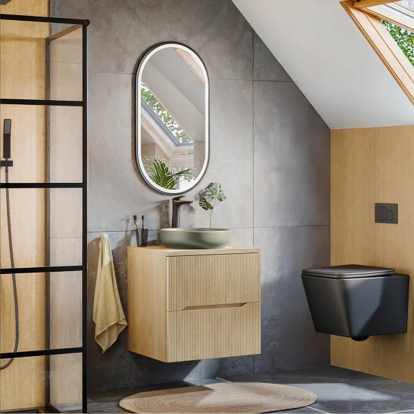 Mobile bagno sospeso 60cm cannettato 2 cassetti rovere Pretty