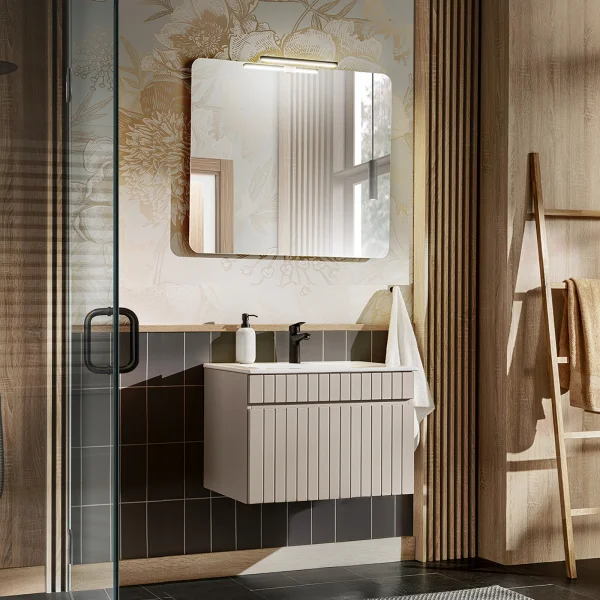 Mobile bagno sospeso 60cm cannettato con lavabo 1 cassettone beige Autentic