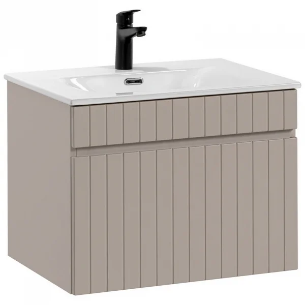 Mobile bagno sospeso 60cm cannettato con lavabo 1 cassettone beige Autentic