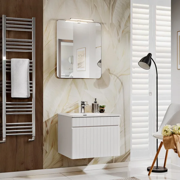 Mobile bagno sospeso 60cm cannettato con lavabo 1 cassettone bianco Autentic