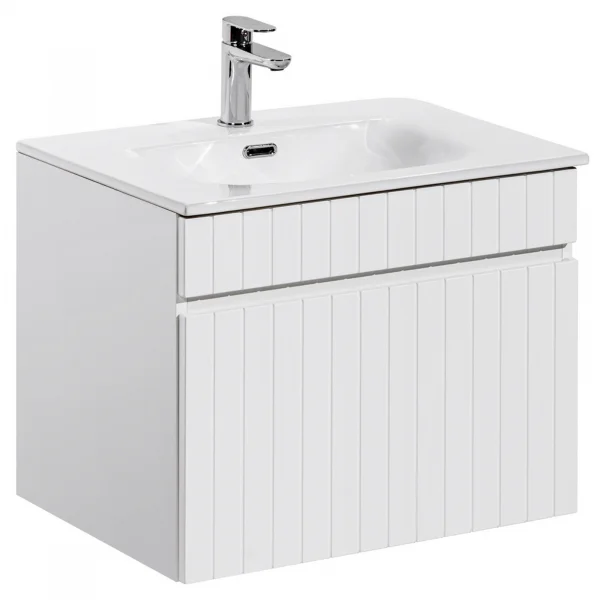 Mobile bagno sospeso 60cm cannettato con lavabo 1 cassettone bianco Autentic