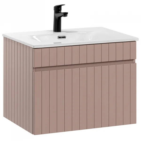 Mobile bagno sospeso 60cm cannettato con lavabo 1 cassettone rosa Autentic