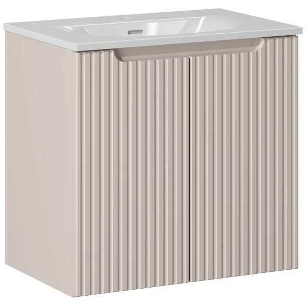 Mobile bagno sospeso 60cm cannettato con lavabo 2 ante beige Cleany