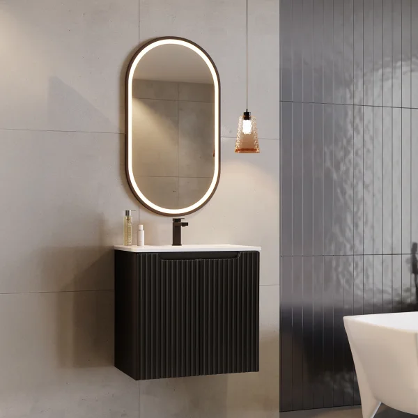 Mobile bagno sospeso 60cm cannettato con lavabo 2 ante nero Cleany