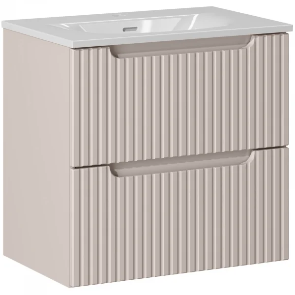 Mobile bagno sospeso 60cm cannettato con lavabo 2 cassetti beige Cleany