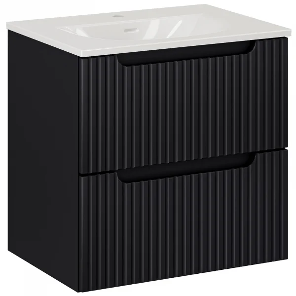 Mobile bagno sospeso 60cm cannettato con lavabo 2 cassetti nero Cleany