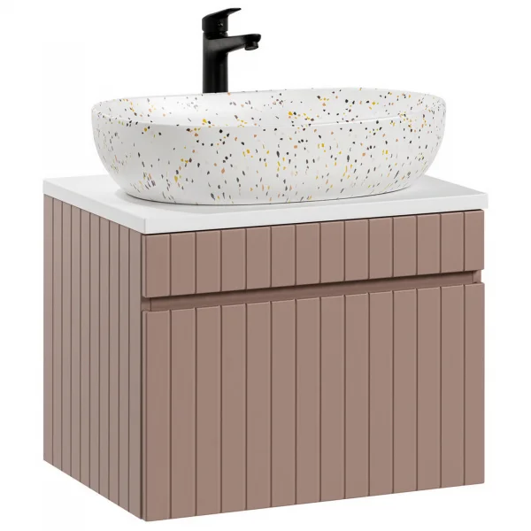 Mobile bagno sospeso 60cm cannettato con lavabo, colonna e specchio rosa Autentic