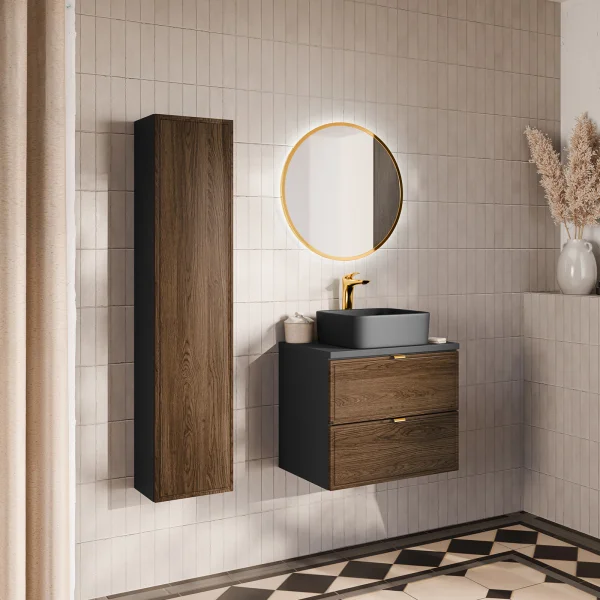 Mobile bagno sospeso 60cm con colonna noce Walnuts