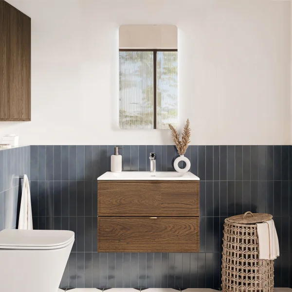 Mobile bagno sospeso 60cm con lavabo 2 cassetti noce Walnuts