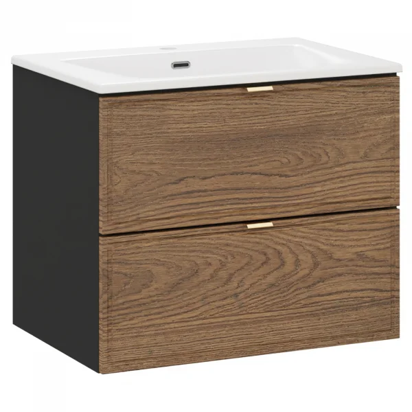 Mobile bagno sospeso 60cm con lavabo 2 cassetti noce Walnuts