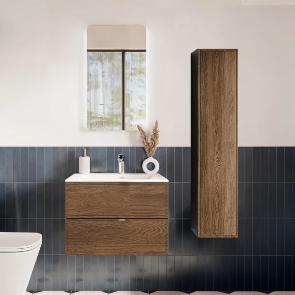 Mobile bagno sospeso 60cm con lavabo e colonna noce Walnuts