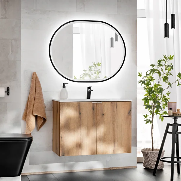 Mobile bagno sospeso 80cm 2 ante con lavabo rovere Rovery