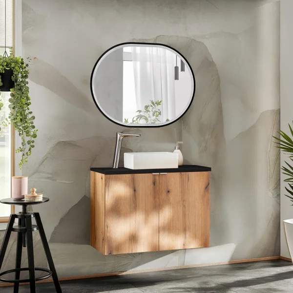 Mobile bagno sospeso 80cm 2 ante rovere nero Rovery