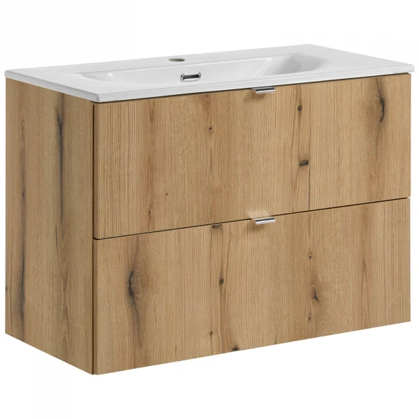 Mobile bagno sospeso 80cm 2 cassetti con lavabo rovere Rovery
