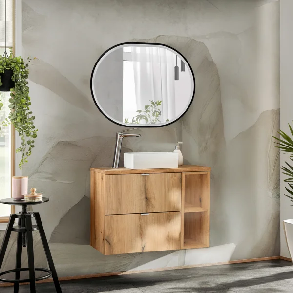 Mobile bagno sospeso 80cm 2 cassetti e vani rovere Rovery