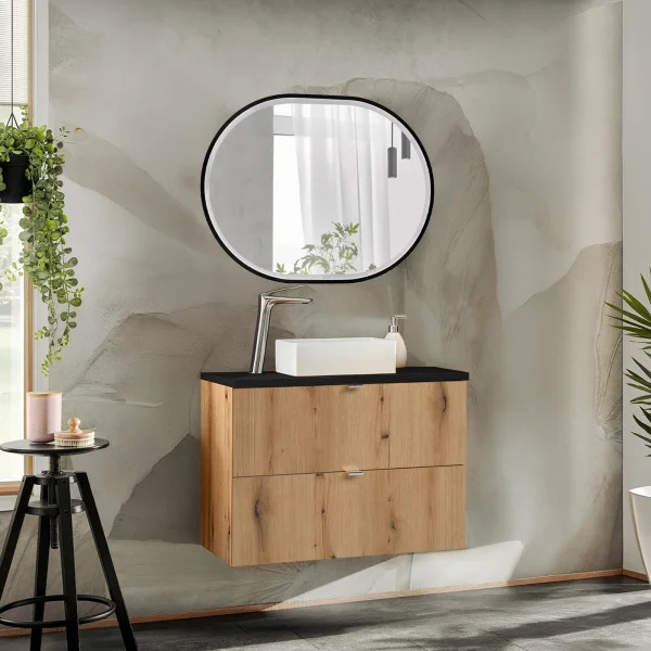 Mobile bagno sospeso 80cm 2 cassetti rovere nero Rovery