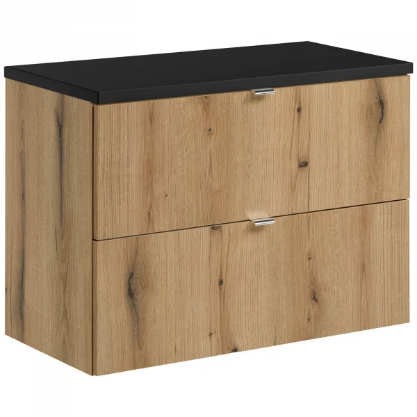 Mobile bagno sospeso 80cm 2 cassetti rovere nero Rovery