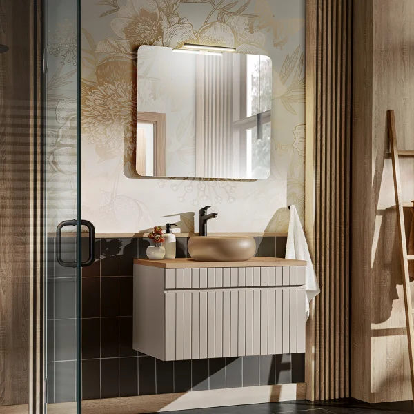 Mobile bagno sospeso 80cm cannettato 1 cassettone beige Autentic