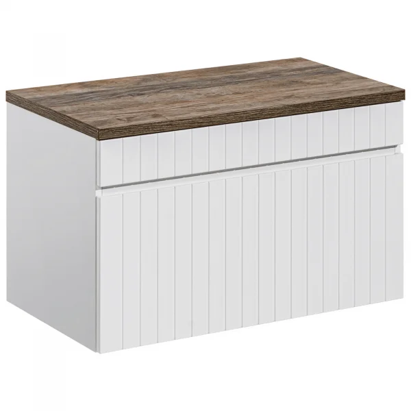 Mobile bagno sospeso 80cm cannettato 1 cassettone bianco quercia Autentic