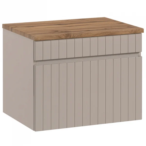 Mobile bagno sospeso 80cm cannettato 1 cassettone e vani beige Autentic