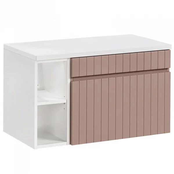 Mobile bagno sospeso 80cm cannettato 1 cassettone e vani rosa Autentic