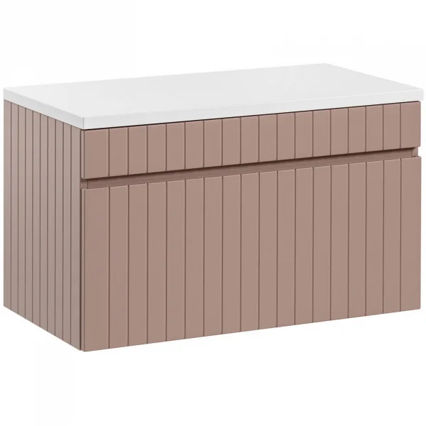 Mobile bagno sospeso 80cm cannettato 1 cassettone rosa Autentic