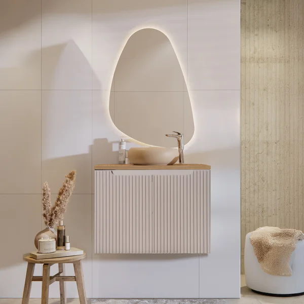 Mobile bagno sospeso 80cm cannettato 2 ante beige rovere Cleany