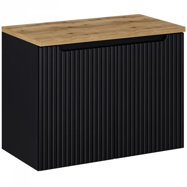 Mobile bagno sospeso 80cm cannettato 2 ante nero rovere Cleany