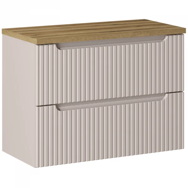 Mobile bagno sospeso 80cm cannettato 2 cassetti beige rovere Cleany