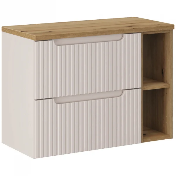 Mobile bagno sospeso 80cm cannettato 2 cassetti e vani beige rovere Cleany