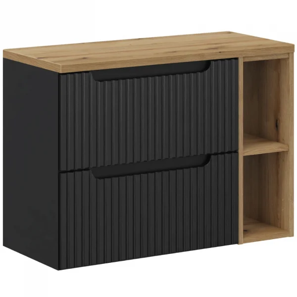 Mobile bagno sospeso 80cm cannettato 2 cassetti e vani nero rovere Cleany
