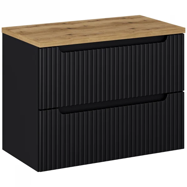 Mobile bagno sospeso 80cm cannettato 2 cassetti nero rovere Cleany
