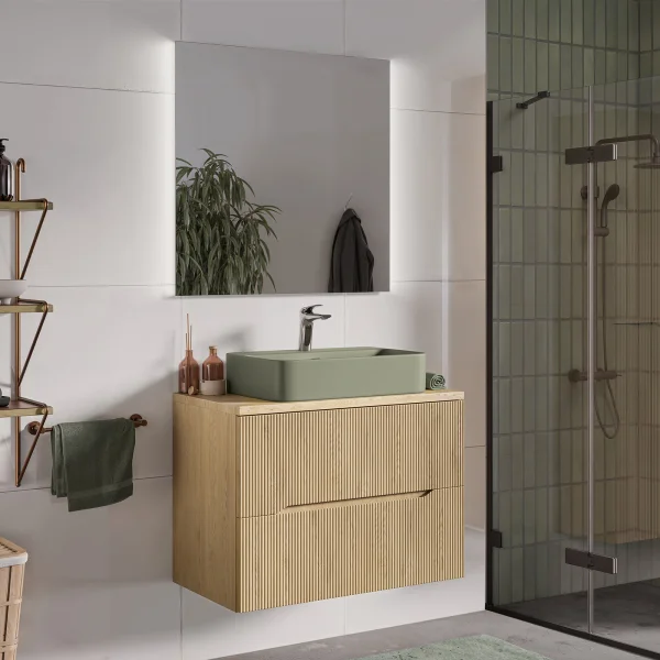 Mobile bagno sospeso 80cm cannettato 2 cassetti rovere Pretty