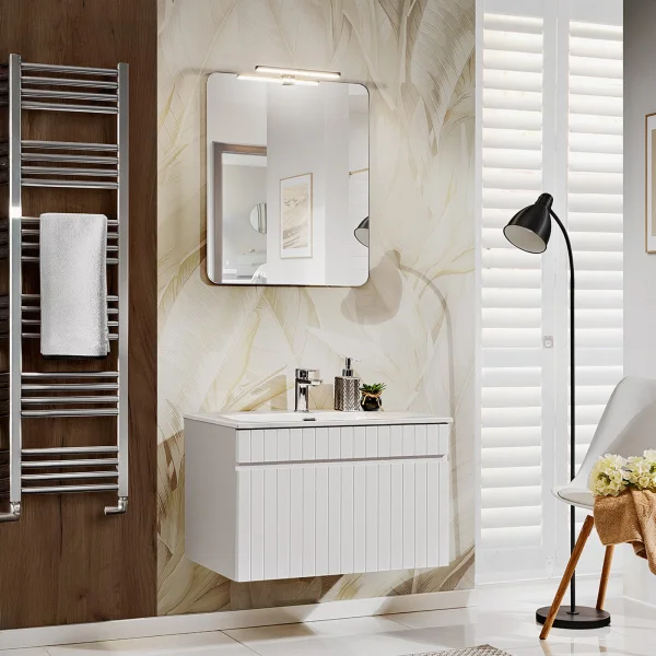 Mobile bagno sospeso 80cm cannettato con lavabo 1 cassettone bianco Autentic